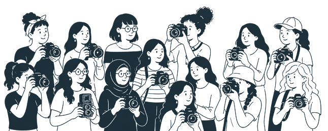 Illustration of women photographers holding cameras